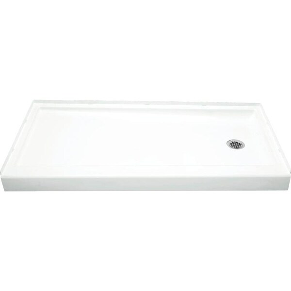 Sterling Ensemble Shower Base, 60 in L, 30 in W, 5 in H, Vikrell, White